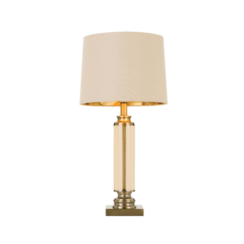 DORCEL TABLE LAMP 25wE27max D:300 H:650 cable2.0 line swt ANT BRASS/AMBER+CRM SHADE/GOLD