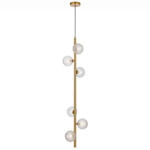 ELSON 6 LT PENDANT 6x6wG9max KIT L1200 W265 H265  TEX 2m ANT GOLD/ CLEAR PRISM PATTERN