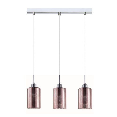 PENDANT ES x 3 72W Rose Gold Glass Oblong Sq Base