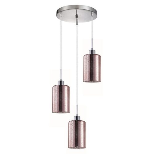 PENDANT ES x 3 72W Rose Gold Glass With Dotted Effect RND Base