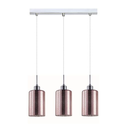 PENDANT ES x 3 72W Rose Gold Glass With Dotted Effect Sq Base