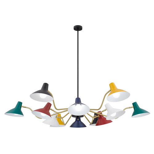 FARBON 12 LIGHTS PENDANT 12x25wE27max D:1500 H:285 MULT COLOUR/BRASS MATT ROD:1.5m