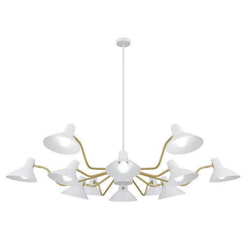 FARBON 12 LIGHTS PENDANT 12x25wE27max D:1500 H:285 WHITE/BRASS MATT ROD:1.5m