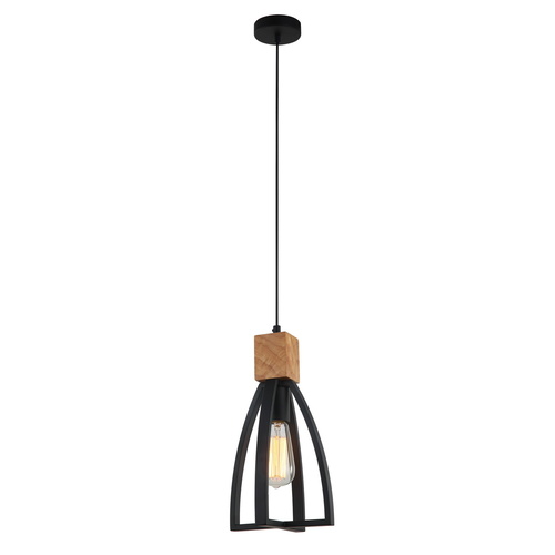 PENDANT ES Matt BLK CONVEX CONE w/wood highlights OD180mm