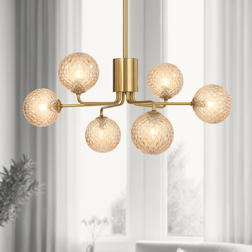 FELTON 6LT PENDANT 6x6wG9max KIT D650 H295 ROD:2*600+1*300 ANT GOLD/ AMBER TEAR PATTERN