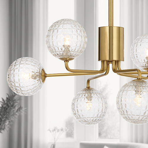 FELTON 6LT PENDANT 6x6wG9max KIT D650 H295 ROD:2*600+1*300 ANT GOLD/ CLEAR PRISM PATTERN