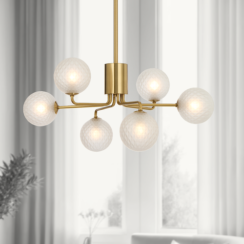 FELTON 6LT PENDANT 6x6wG9max KIT D650 H295 ROD:2*600+1*300 ANT GOLD/ FROST TEAR PATTERN