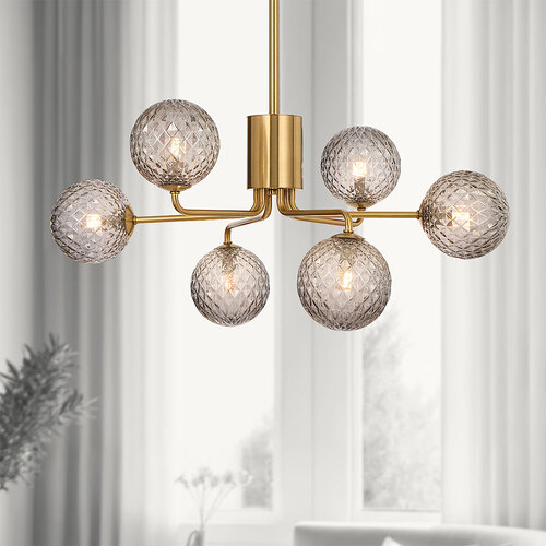 FELTON 6LT PENDANT 6x6wG9max KIT D650 H295 ROD:2*600+1*300 ANT GOLD/ SMOKE TEAR PATTERN