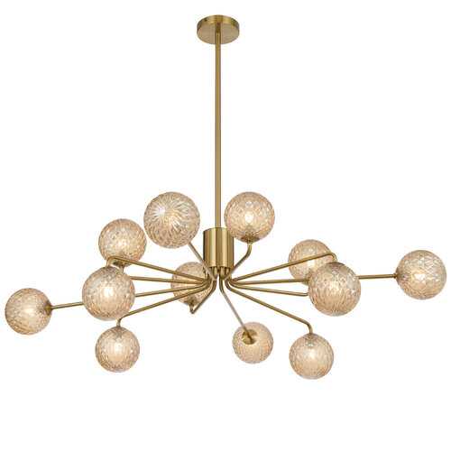 FELTON 12LT PENDANT 12x6wG9max KIT D1130 H295 ROD:2*600+1*300 ANT GOLD/ AMBER TEAR PATTERN