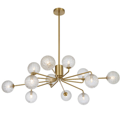 FELTON 12LT PENDANT 12x6wG9max KIT D1130 H295 ROD:2*600+1*300 ANT GOLD/ CLEAR PRISM PATTERN