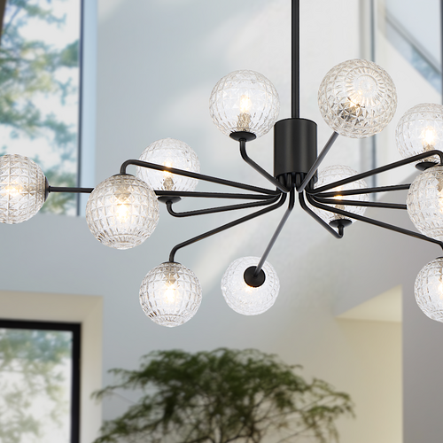 FELTON 12LT PENDANT 12x6wG9max KIT D1130 H295 ROD:2*600+1*300 BLACK/ CLEAR PRISM PATTERN