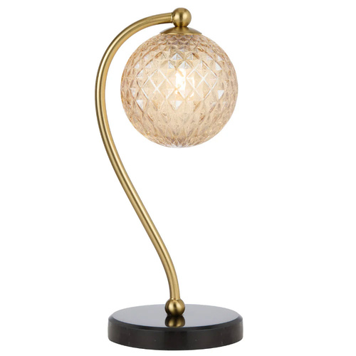 FELTON TABLE LAMP 6wG9max KIT L160 W150 H350 BLACK MARBLE/ ANT GOLD/ AMBER TEAR PATTERN