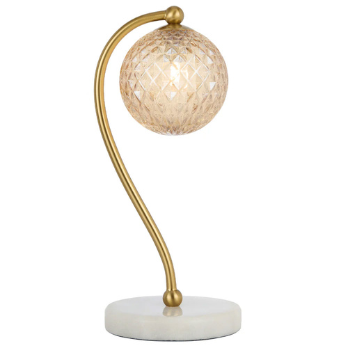 FELTON TABLE LAMP 6wG9max KIT L160 W150 H350 WHITE MARBLE/ ANT GOLD/ AMBER TEAR PATTERN