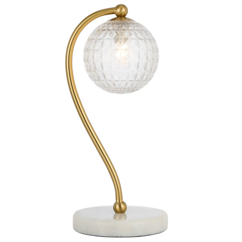 FELTON TABLE LAMP 6wG9max KIT L160 W150 H350 WHITE MARBLE/ ANT GOLD/ CLEAR PRISM PATTERN