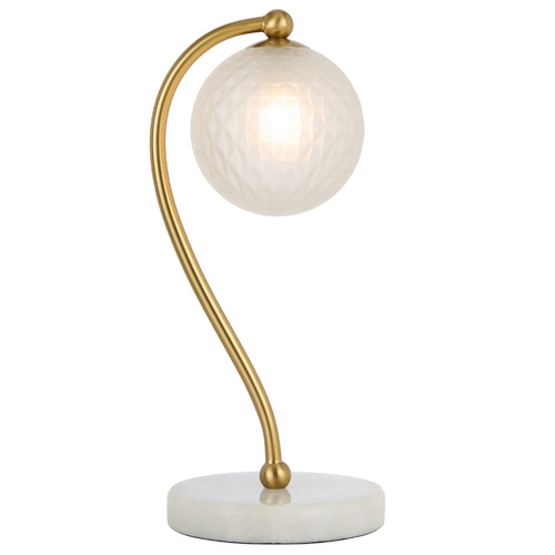 FELTON TABLE LAMP 6wG9max KIT L160 W150 H350 WHITE MARBLE/ ANT GOLD/ FROST TEAR PATTERN