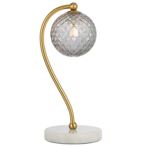 FELTON TABLE LAMP 6wG9max KIT L160 W150 H350 WHITE MARBLE/ ANT GOLD/ SMOKE TEAR PATTERN