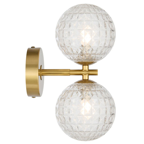 FELTON 2 LT WALL LIGHT 2x6wG9max P170 W120 H270 ANT GOLD/ CLEAR PRISM PATTERN