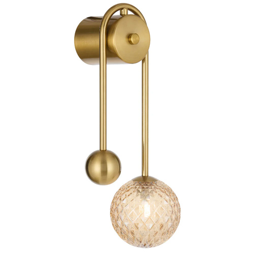 FELTON ARM WALL LIGHT 6wG9max 6wG9max L185 P100 H395 ANT GOLD /AMBER TEAR PATTERN