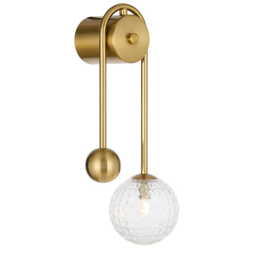 FELTON ARM WALL LIGHT 6wG9max 6wG9max L185 P100 H395 ANT GOLD /CLEAR PRISM PATTERN