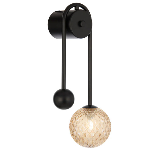 FELTON ARM WALL LIGHT 6wG9max 6wG9max L185 P100 H395 BLACK /AMBER TEAR PATTERN
