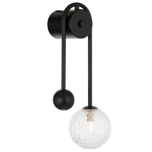 FELTON ARM WALL LIGHT 6wG9max 6wG9max L185 P100 H395 BLACK /CLEAR PRISM PATTERN