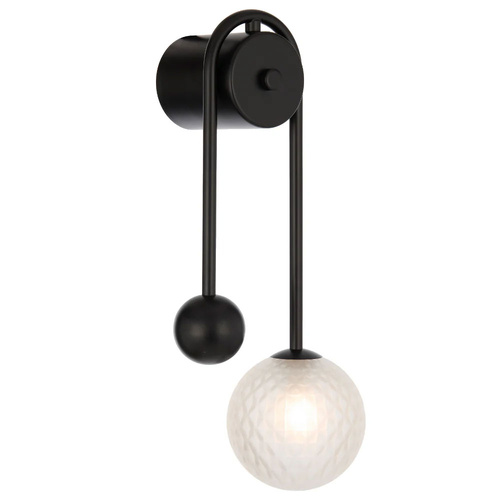 FELTON ARM WALL LIGHT 6wG9max 6wG9max L185 P100 H395 BLACK/ FROST TEAR PATTERN