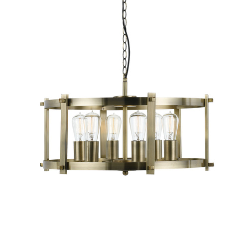 FINLEY 60 PENDANT 6x25wE27max D:600 H:280cab1.3 ANTIQUE BRASS