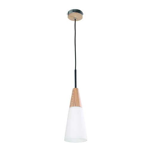 PENDANT ES Opal glass LONG CONE w/wood highlights OD130mm