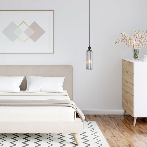 PENDANT SES Smokey BLK Glass (Mirror Finish) & BLK Highlight RND TOP CYLINDER Ribbed OD100mm