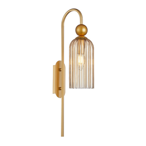Wall Int S/M SES Ribbed Amber Glass  & Gold Hardwire RND TOP CYLINDER