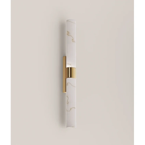 WALL Int S/M 14W LARGE Curved FR Faux Marble w/Veining effect & Brass Highli Tri Dim L824mm 1097Lm