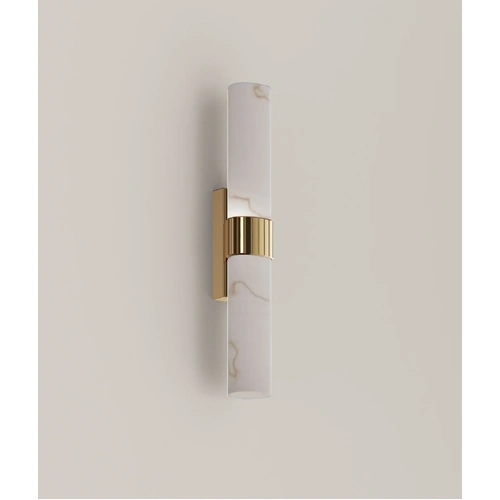 WALL Int S/M 9W MED Curved FR Faux Marble w/Veining effect & Brass Highli Tri Dim L524mm 748Lm