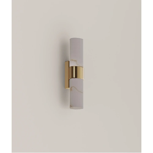 WALL Int S/M 6.3W Small Curved FR Faux Marble w/Veining effect & Brass Highli Tri Dim L374mm 540Lm