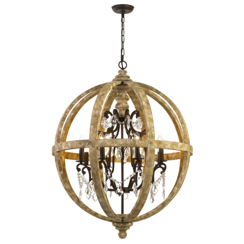 FLORIN 8 PENDANT 8*25wE14max  D770H1100 WOOD IRON CLEAR CHAIN:2m