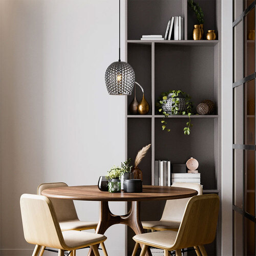 PENDANT ES 72W Smokey Black Wine Glass (Mirror) Dimpled/w Black Highlight OD190 x H305mm