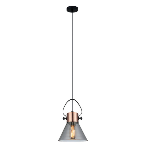 PENDANT ES Smoke Glass (Mirror Finish) CONE w/Cop highlights OD180mm