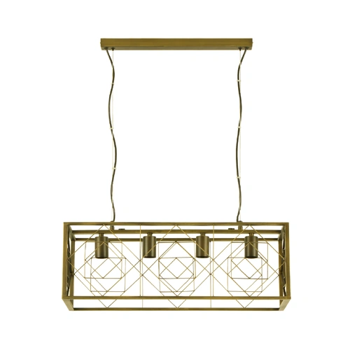 PENDANT ESx4 Rect Imitation Ant Brass Cage & Rect Ceiling Canopy Iron L630mm
