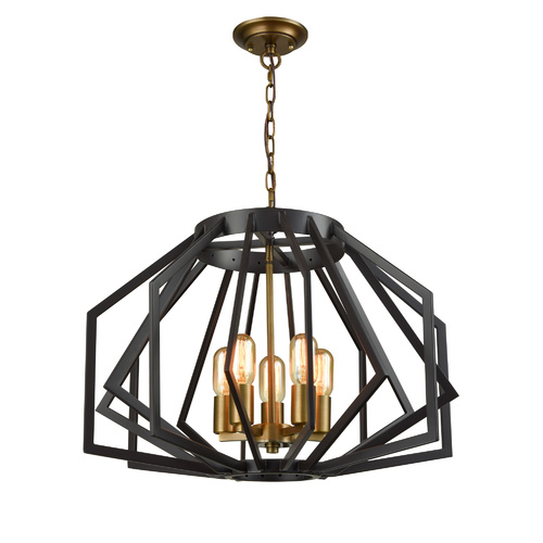PENDANT ES X 5 Antique Brass WIDE ANGULAR CAGE OD600mm