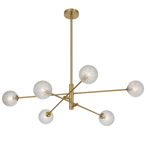 GASTON 6LT PENDANT 6x6wG9max KIT D1050 H290 ROD:2*600+1*300 ANT GOLD/ CLEAR PRISM PATTERN