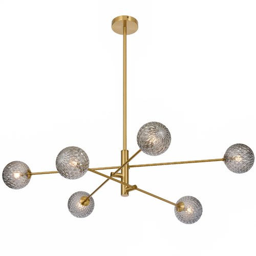 GASTON 6LT PENDANT 6x6wG9max KIT D1050 H290 ROD:2*600+1*300 ANT GOLD/ SMOKE TEAR PATTERN