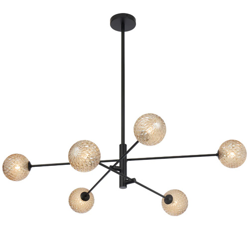 GASTON 6LT PENDANT 6x6wG9max KIT D1050 H290 ROD:2*600+1*300 BLACK/ AMBER TEAR PATTERN