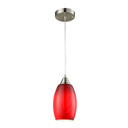 PENDANT ES Red Glass ELLIPSE w/swirls OD120mm