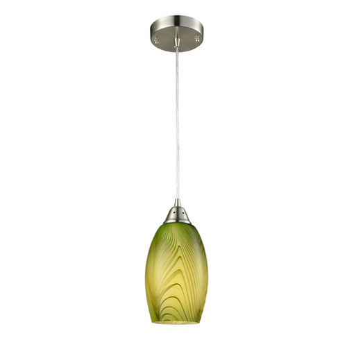 PENDANT ES Green Glass ELLIPSE w/swirls OD120mm