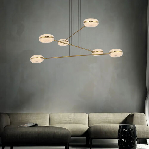 GOVAN 6 LTS PENDANT 6x10wLED D1040 H70 3000k non-DIM CAB2.5M ANT GOLD / CLEAR
