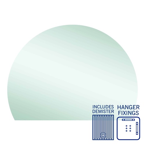 Hamilton D Shaped Polished Edge Mirror - 1500x1100mm with Hangers and Demister
