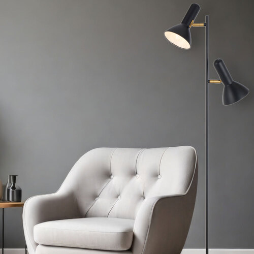 HYVIK 2LT FLOOR LAMP 2x25wE27max L240 W420 H1610 ON/OFF SWT ON HEAD BLACK SATIN