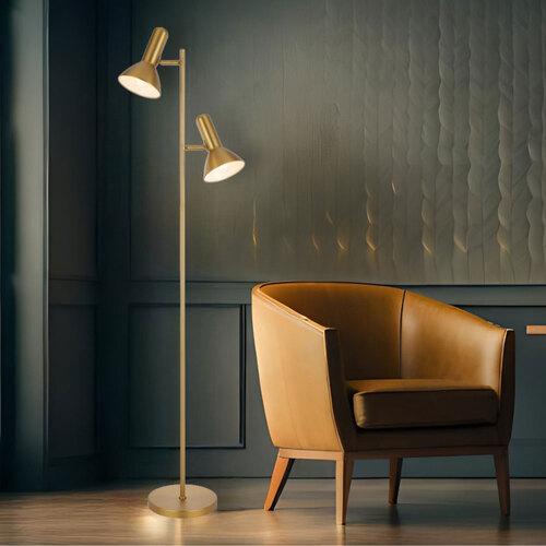 HYVIK 2LT FLOOR LAMP 2x25wE27max L240 W420 H1610 ON/OFF SWT ON HEAD BRASS MATT