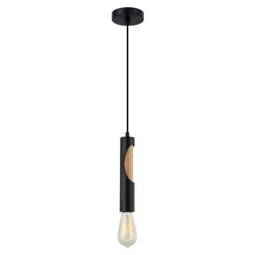 PENDANT ES Matt Blk Blonde Wood Tube OD50mm