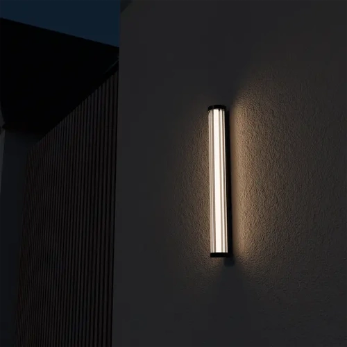 Junco Ribbed Glass 420mm LED Wall Light 16W TRI Colour Non-dimmable Black IP65