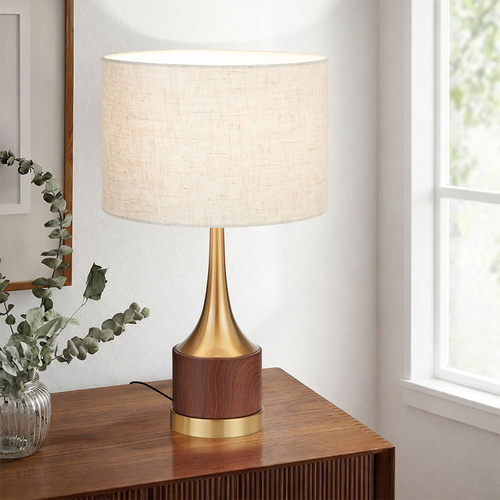 KAROS TABLE LAMP 25wE27max D:300 H:510 INLINE SWT WOOD PAINTED/ANT GOLD/BEIGE